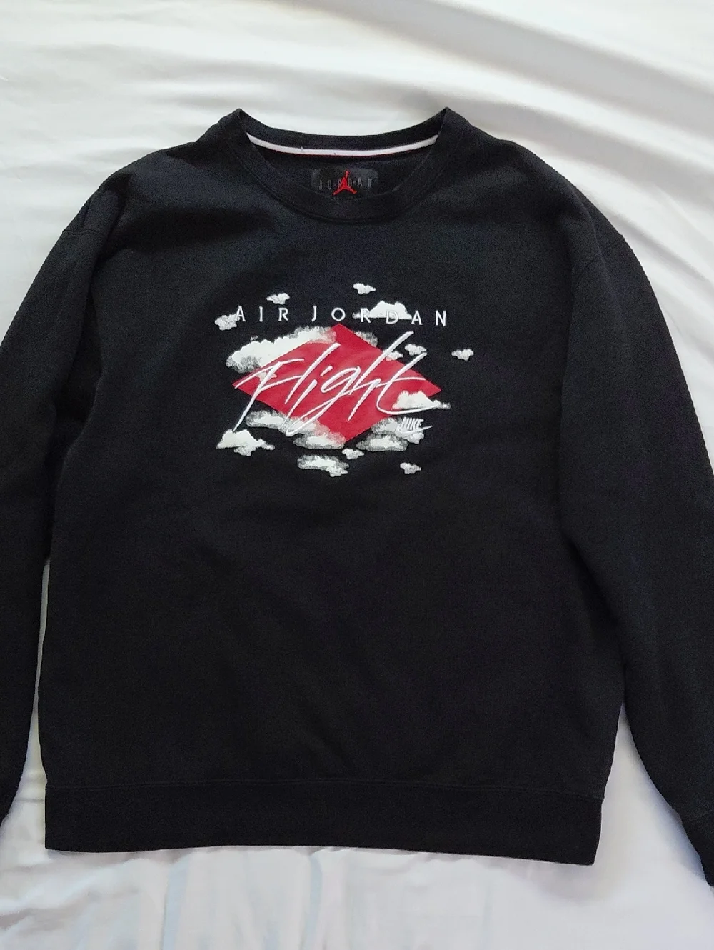 Nike Air Jordan Black White Red Statement Essential Fleece Crew Sweatshirt Men L